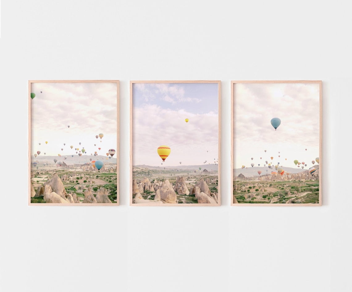 Cappadocia Hot Air Balloon Wall Art Print Set, Turkey Landscape Decor ...