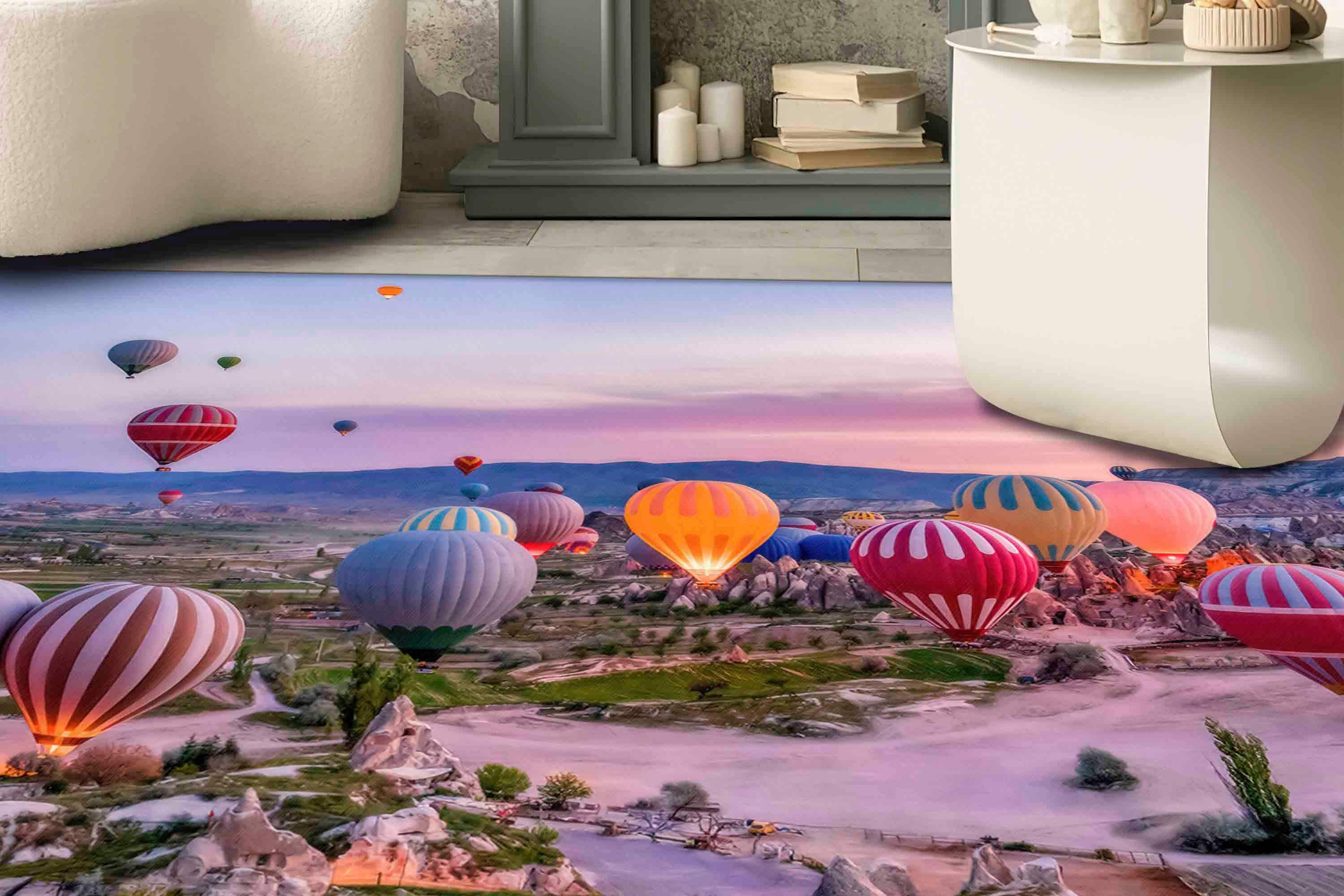 Cappadocia Rug, Colorful Rug, Air Balloon Landscape Rug, Stair Rugs ...