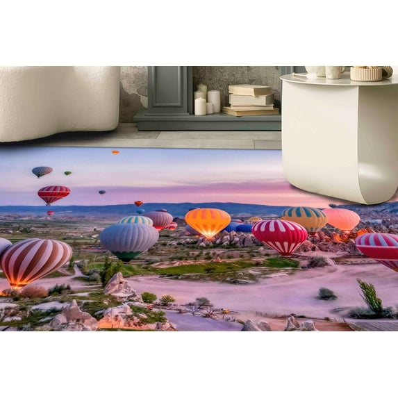 Cappadocia Rug, Colorful Rug, Air Balloon Landscape Rug, Stair Rugs, Urgup Rug, Living Room Rugs, Sunrise at Cappadocia Rugs, Printed Rugs, 3.3'x9.2' - 100x280 cm