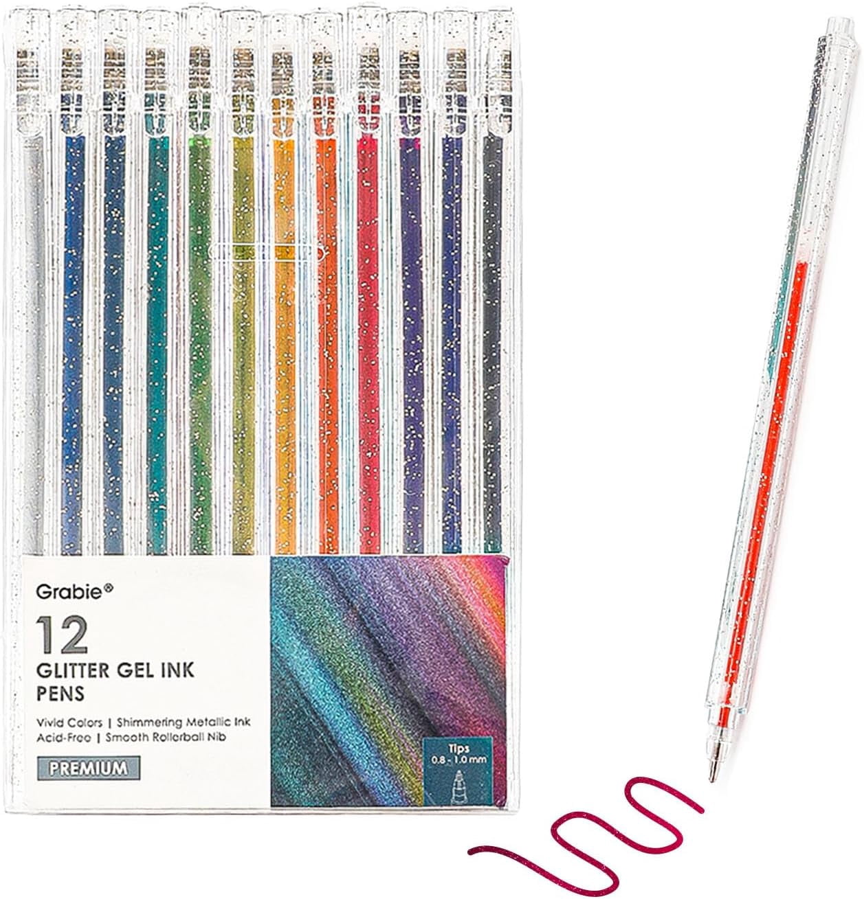 Capped Glitter Gel Pens, 12 Colors Metallic Sparkle Gel Ink Pens for Adult Coloring Books, Drawing, Journaling & DIY Crafts, Vibrant Neon & Colored Gel Pens, Smooth Writing Art Pens