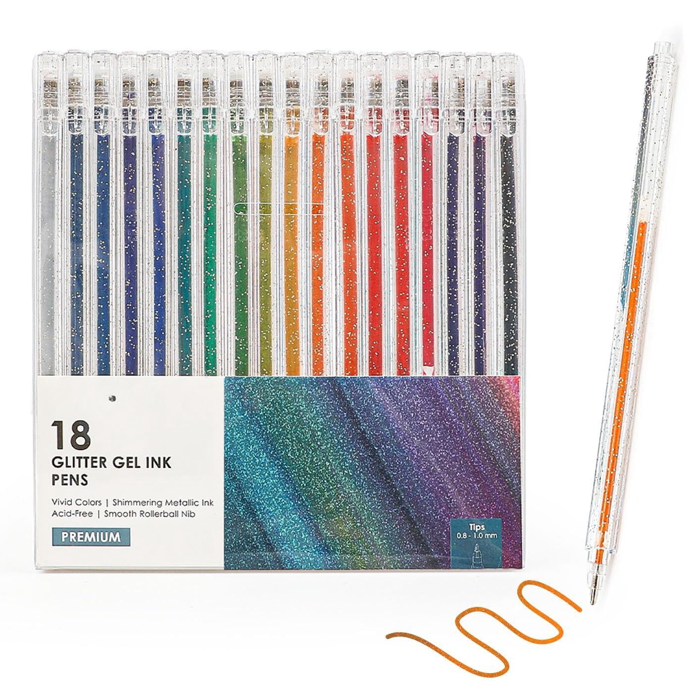 Capped Glitter Gel Pens 18 Colors  Metallic Vibrant Sparkle For Coloring Color Adults Colored Adult Books And Drawing