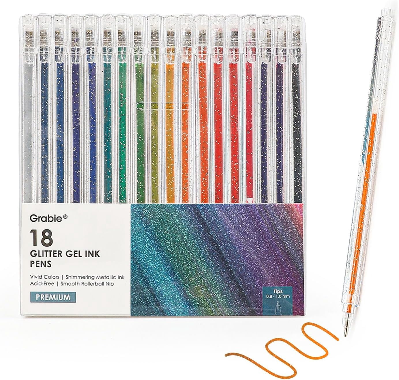 Capped Glitter Gel Pens, 18 Colors Vibrant Metallic Sparkle Gel Ink Pens for Adult Coloring Books, Drawing, Journaling, Scrapbooking & DIY Crafts, Smooth Writing Colored Art Pens