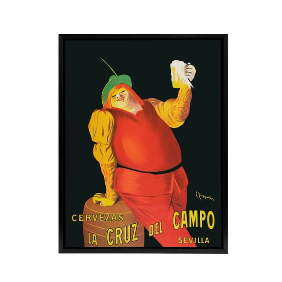 Cappiello Cervezas Cruz Campo Beer Advert Black Framed Canvas Art Print 12X16"