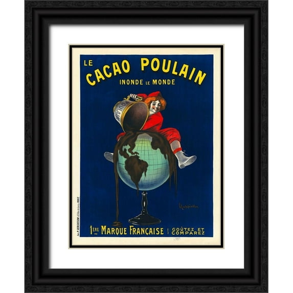 Cappiello, Leonetto 19x24 Black Ornate Wood Framed with Double Matting Museum Art Print Titled - Le cacao Poulain inonde le monde, 1911