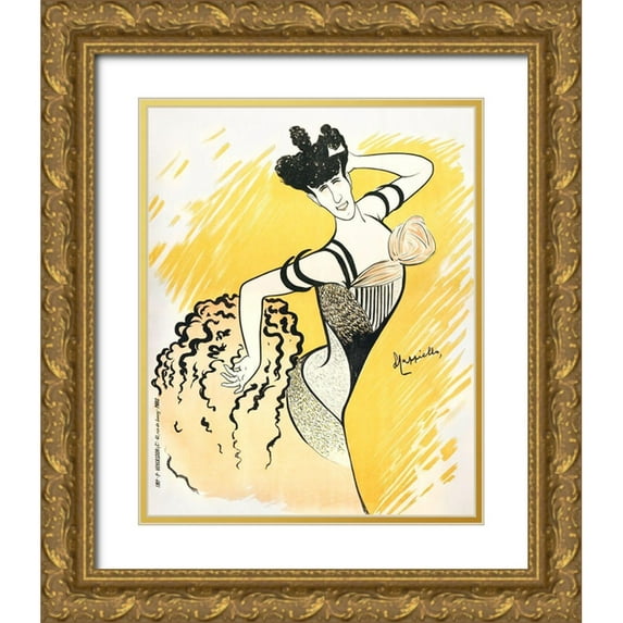 Cappiello, Leonetto 20x24 Gold Ornate Wood Framed with Double Matting Museum Art Print Titled - Louise Balthy at the Folies-Bergeres