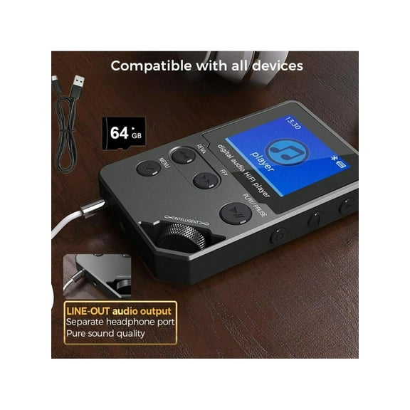 Cappsu 8 + 128GB Hi-Fi Music Player - Professional Grade, 60 Hours Long Battery Life, Zinc Alloy, Rotation Control, FM Radio Recording Function, Sports Compact Design