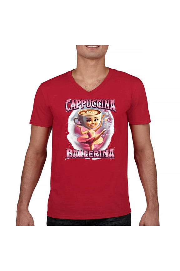 Cappuccina Ballerina Men's V-Neck T-shirt Fun Italian Brainrot Gen Z Alpha Meme