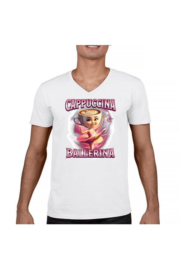 Cappuccina Ballerina Men's V-Neck T-shirt Fun Italian Brainrot Gen Z Alpha Meme