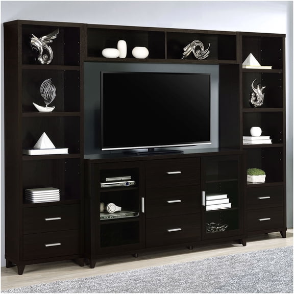 Cappuccino 4-Piece Entertainment Center Set with Media Towers and Bridge Shelf, Engineered Wood TV Stand for Living Room