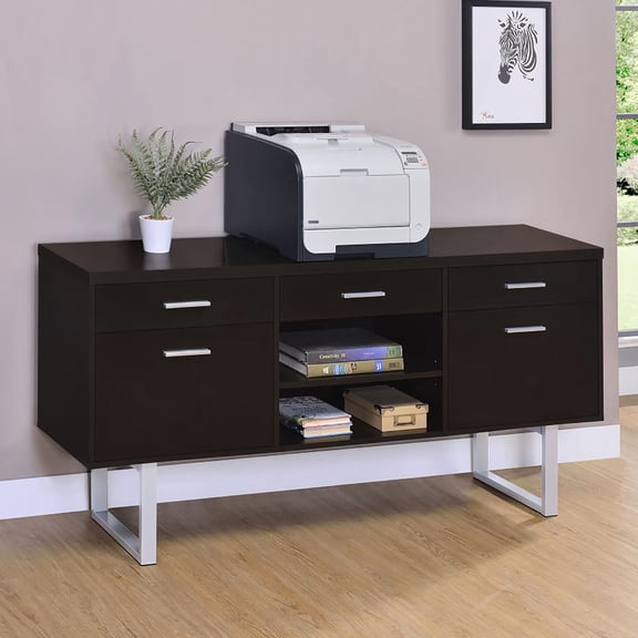 Cappuccino 5-drawer Credenza with Metal Accents / Enhance Office Storage Function