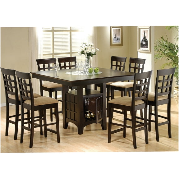 Cappuccino 9-Piece Counter Height Dining Set with Storage Square Table and 8 Chairs