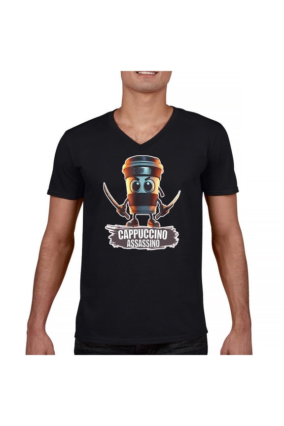 Cappuccino Assassino Men's V-Neck T-shirt Fun Italian Brainrot Gen Z Alpha Meme