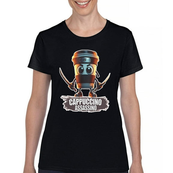 Cappuccino Assassino T-Shirt Fun Italian Brainrot Gen Z Alpha Meme Women's Tee
