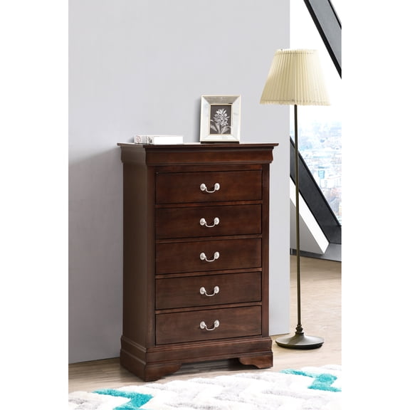 Cappuccino Chest For Bedroom - Traditional Design With Details, English Drawers, Metal Guides , Tarnish Hardware Storage Drawers & Stable Build 31" D X 16" W 48" H 76 Lb Particle Board