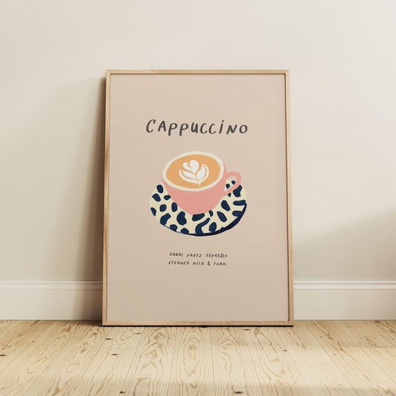 Cappuccino Coffee Art Print Kitchen Cafe Decor, Unframed Paper Poster 8x10in