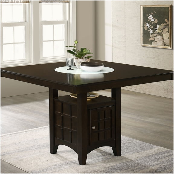 Cappuccino Counter Height Dining Table with Storage Pedestal and Lazy Susan for 8