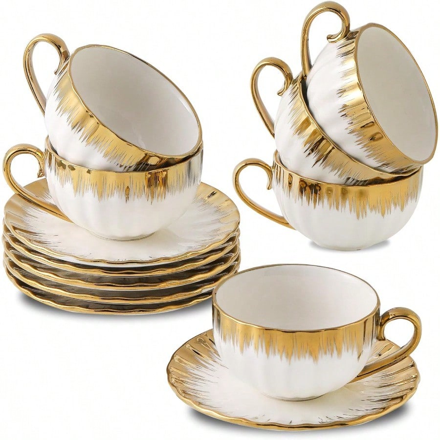 Trendmiya 6-Piece Porcelain Tea & Coffee Cup Set - Orange, Stylish & Dishwasher Safe