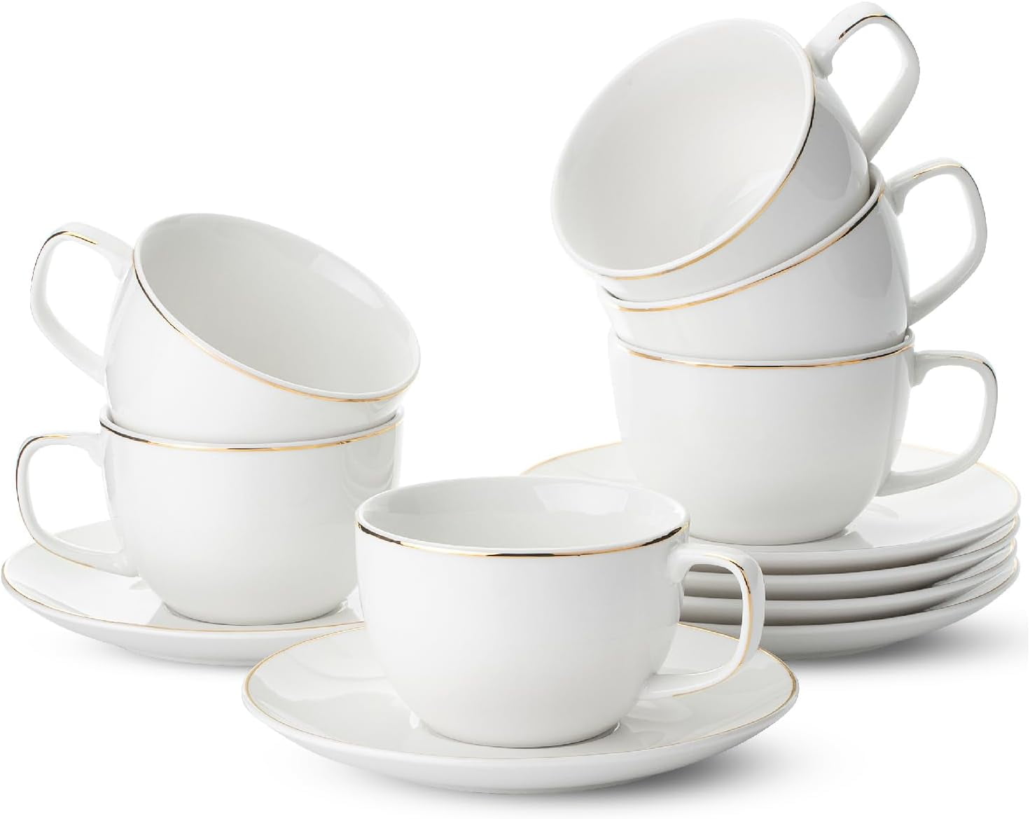 Cappuccino Cups with Saucers 8 oz, Set of 12, White Porcelain Coffee ...
