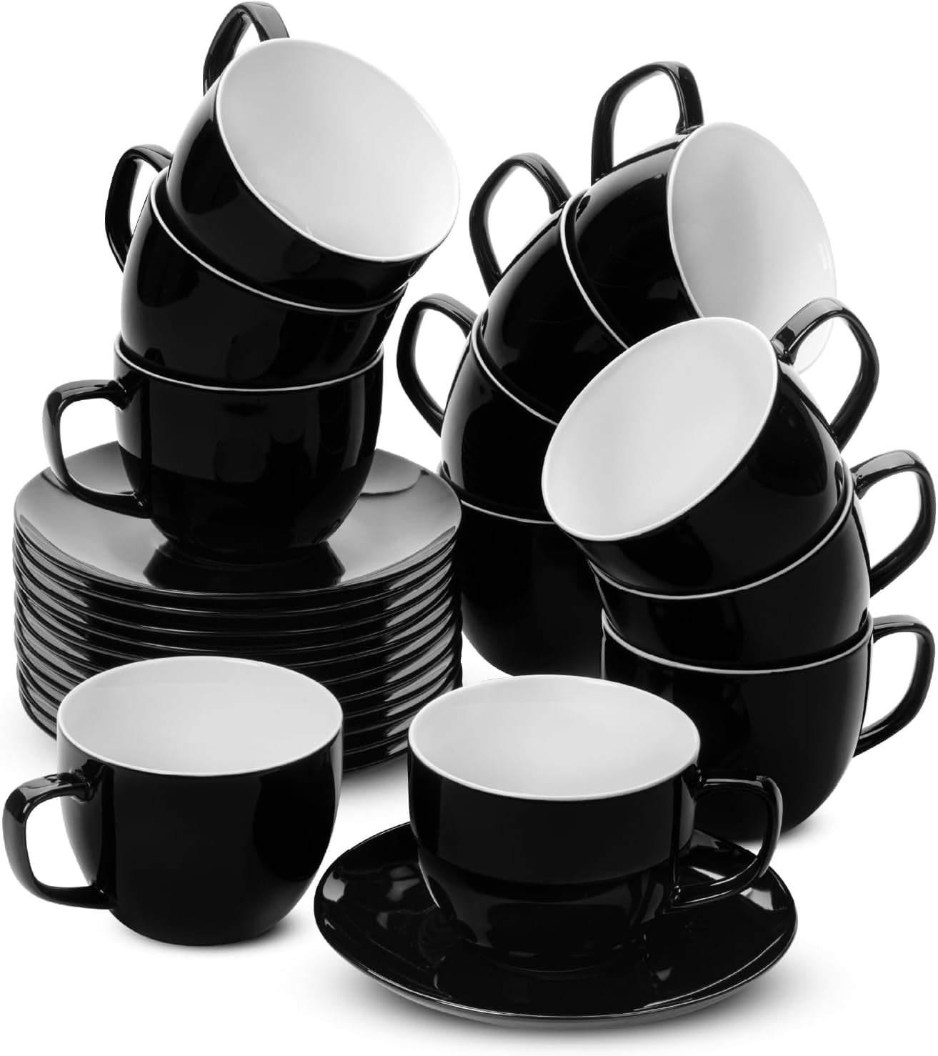 Cappuccino Cups with Saucers 8 oz, Set of 12, White Porcelain Coffee ...