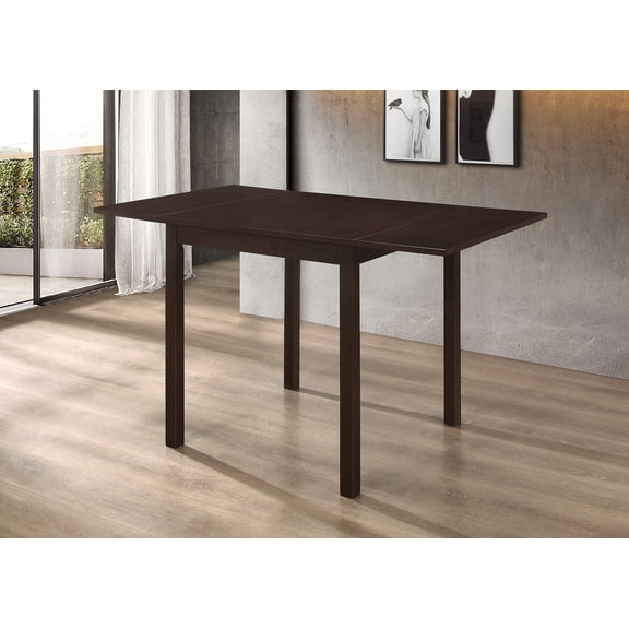 Cappuccino Drop Leaf Dining Table, Square Straight Legs, Space-Saving Design, 30x30-52 Inches, Wood Veneer Finish, Apartment Dining Table