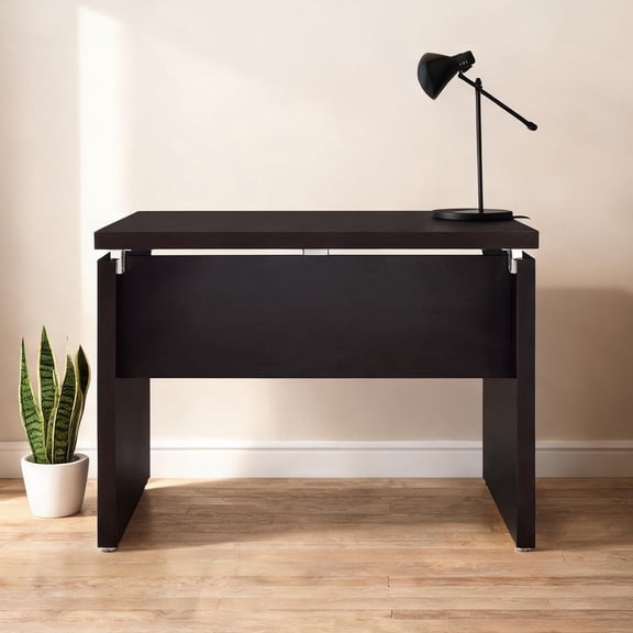 Cappuccino Extension Computer Desk with L-Shape Design, Engineered Wood, Silver Accents, 39.25 Inches Wide