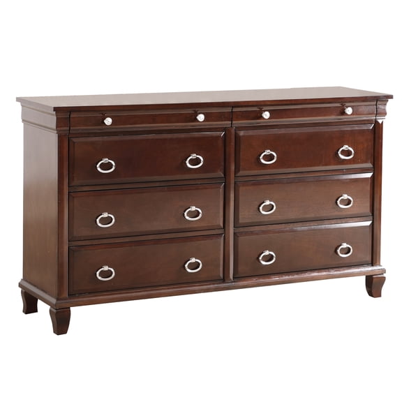 Cappuccino Finish Bedroom Chest - Strong Drawers & Decorative Moulding Dresser With Durability Nickle Accented Hardware