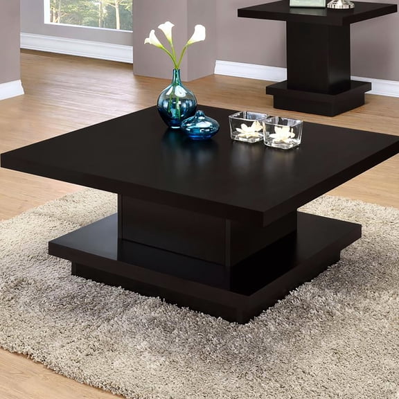 Cappuccino Finish Coffee Table - Adds Warmth To Space Square Table, Functional Tabletop For Drinks & More, Solid Base Stability, Decorative Shelf Space, Modern Living Room Piece