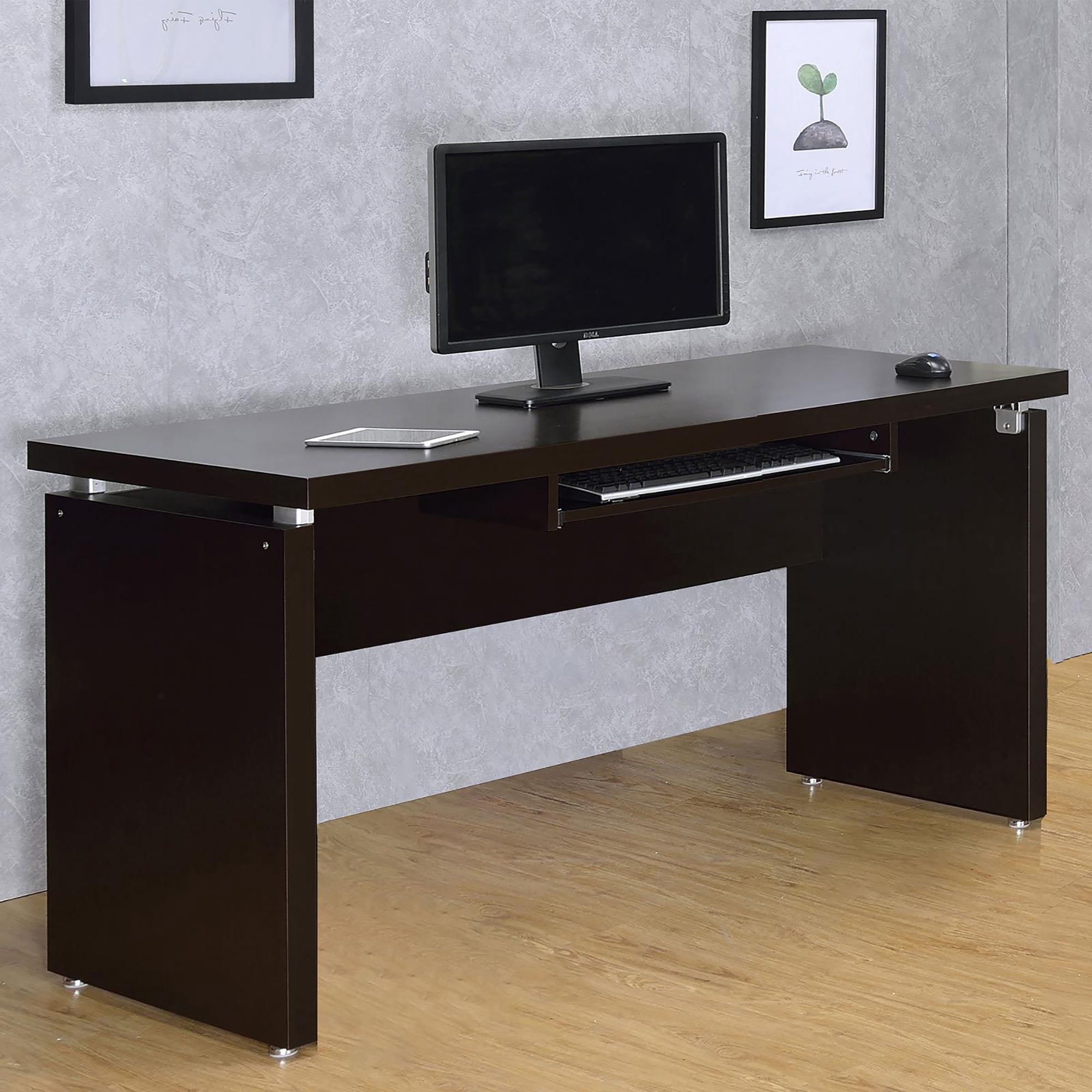 Cappuccino Floating Computer Desk with Keyboard Tray and Storage