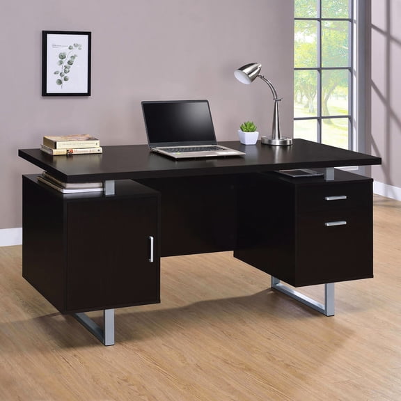 Cappuccino Floating Top Desk with 2 Drawers | Suitable for Office Document Storage | Made of Wood and Metal Materials | Resolves Clutter Issues in Office