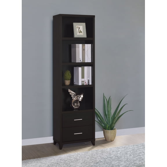 Cappuccino Media Tower with Shelf and Drawer