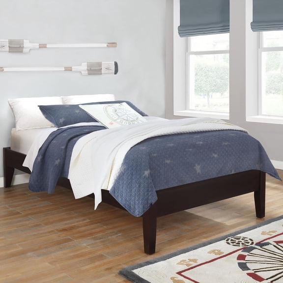 Cappuccino Queen Platform Bed with Low-Profile Rails, Wooden Bed Frame for Small Bedroom, Easy Assembly