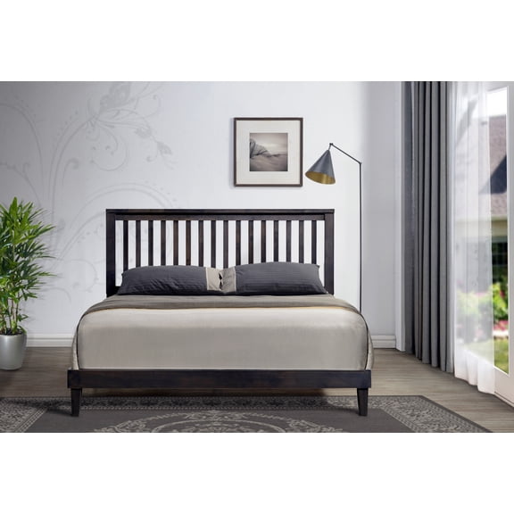 Cappuccino Queen Rubberwood & MDF Wooden Platform Bed (Fully Slated)