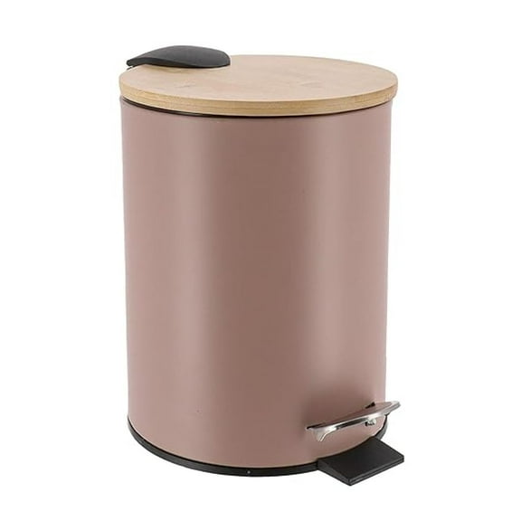Cappuccino Step Trash Can with Bamboo Lid - 2.5L (0.6 Gal) - Soft Close, Foot Pedal, Removable Bucket - Small Bathroom, Kitchen, Office Garbage Can
