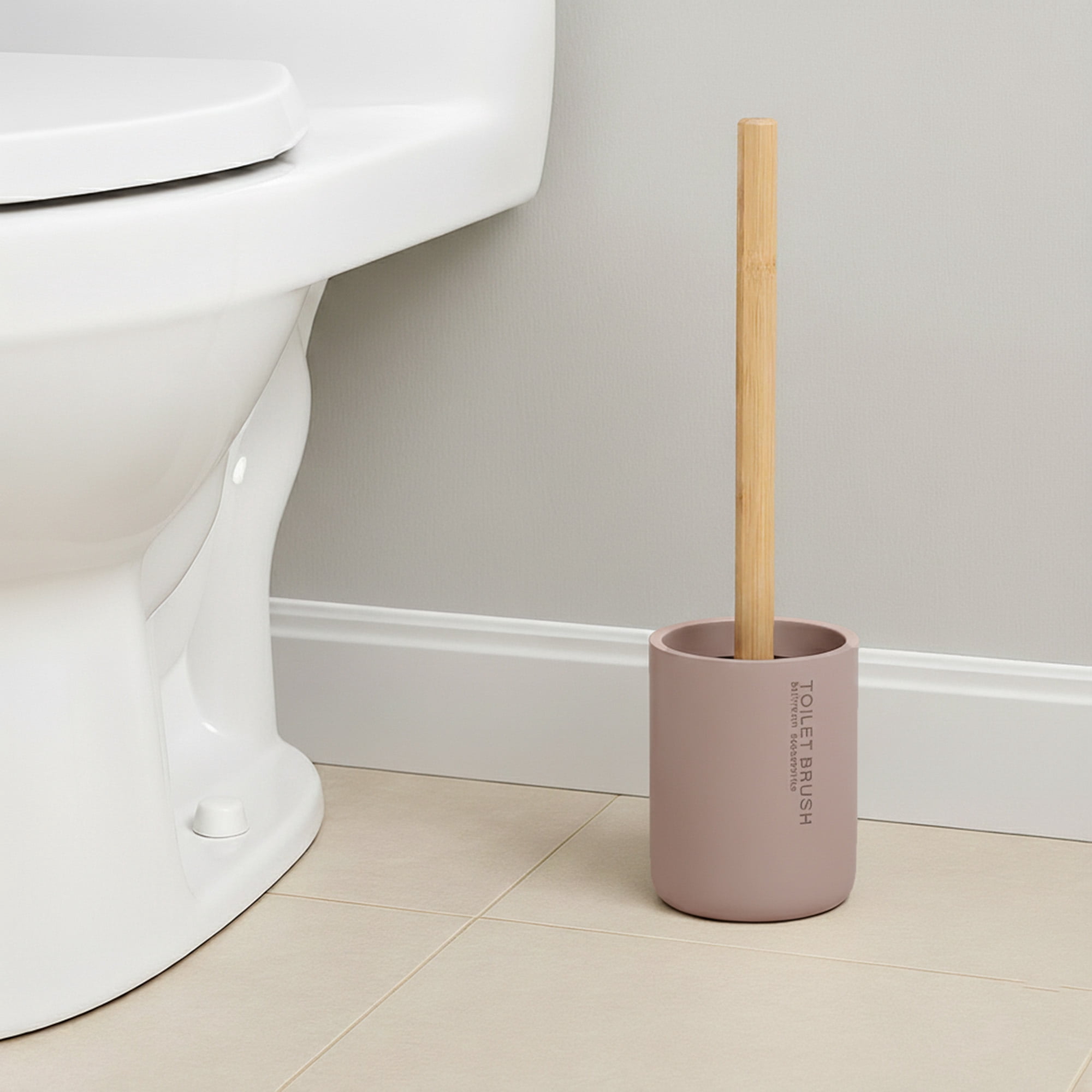 Cappuccino Toilet Brush and Holder Set with Natural Bamboo Handle - Durable, Elegant Bathroom Accessory for a Clean Home
