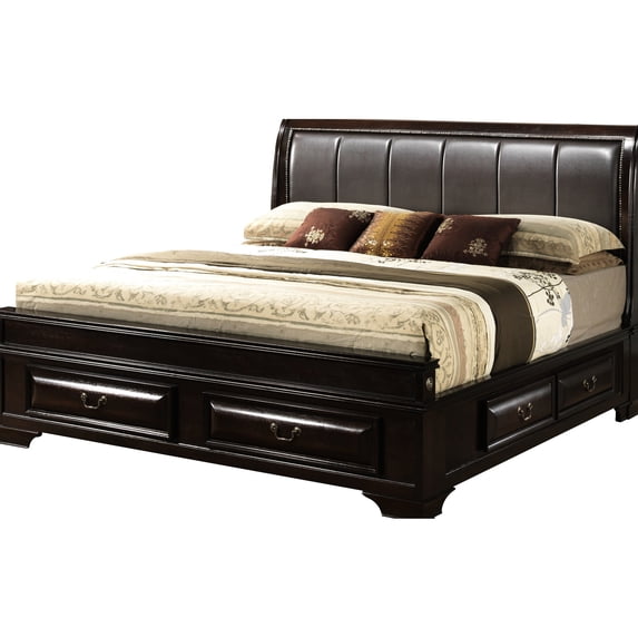 Cappuccino king sleigh bed no foundation required and with extra storage
