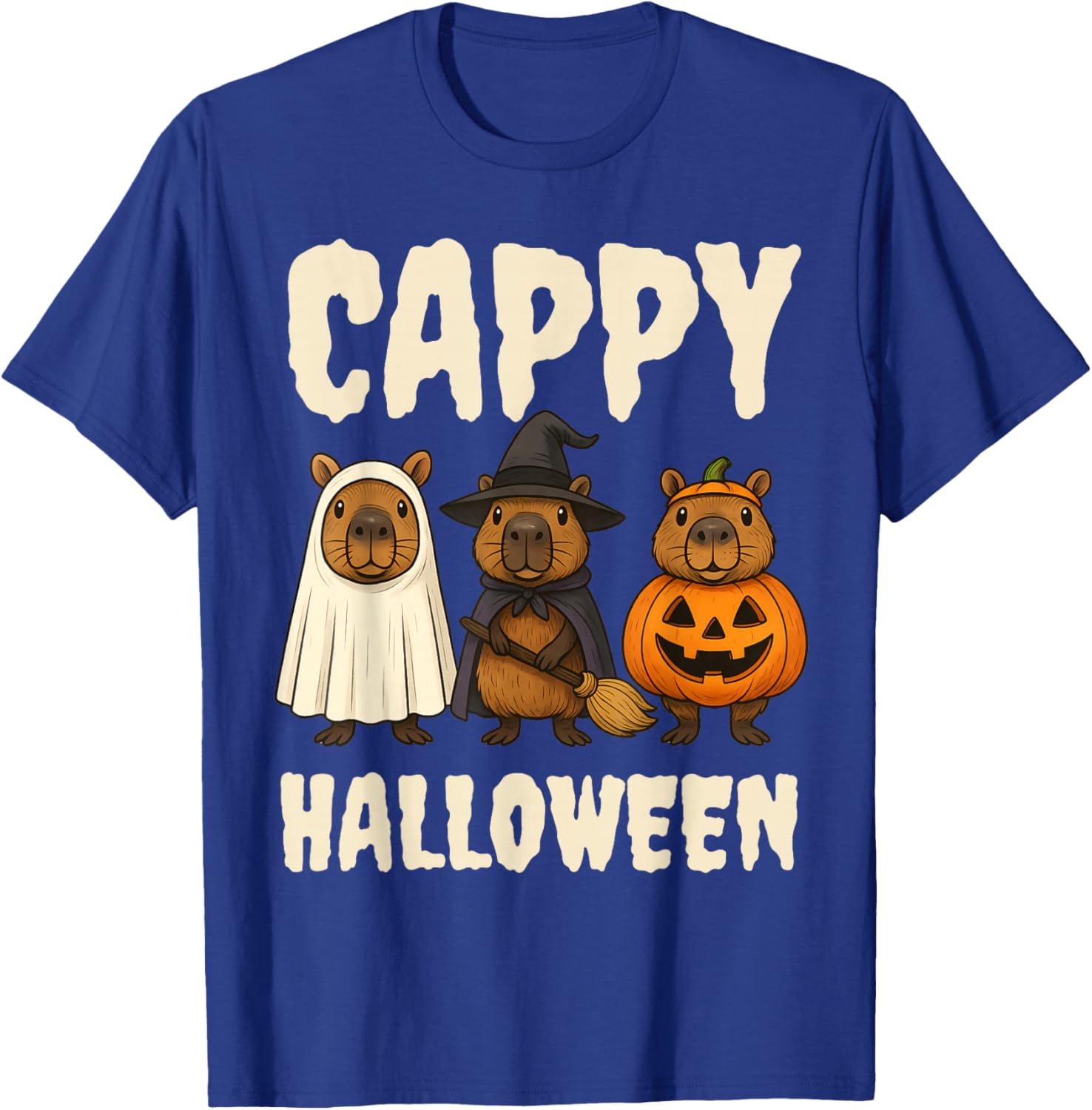 Cappy Halloween Funny Capybara Ghost Witch Pumpkin Spooky T-Shirt,Full ...