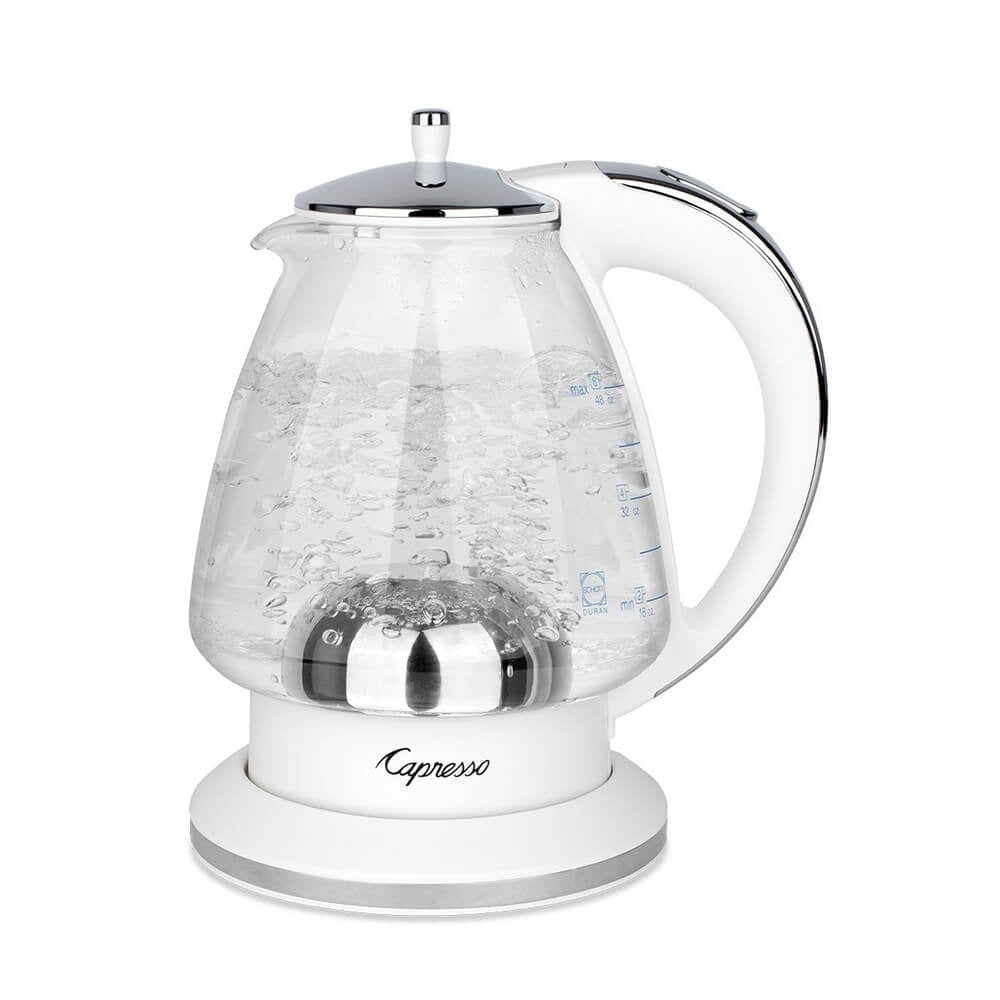 Capresso White and Chrome Glass Electric Kettle, 48 oz