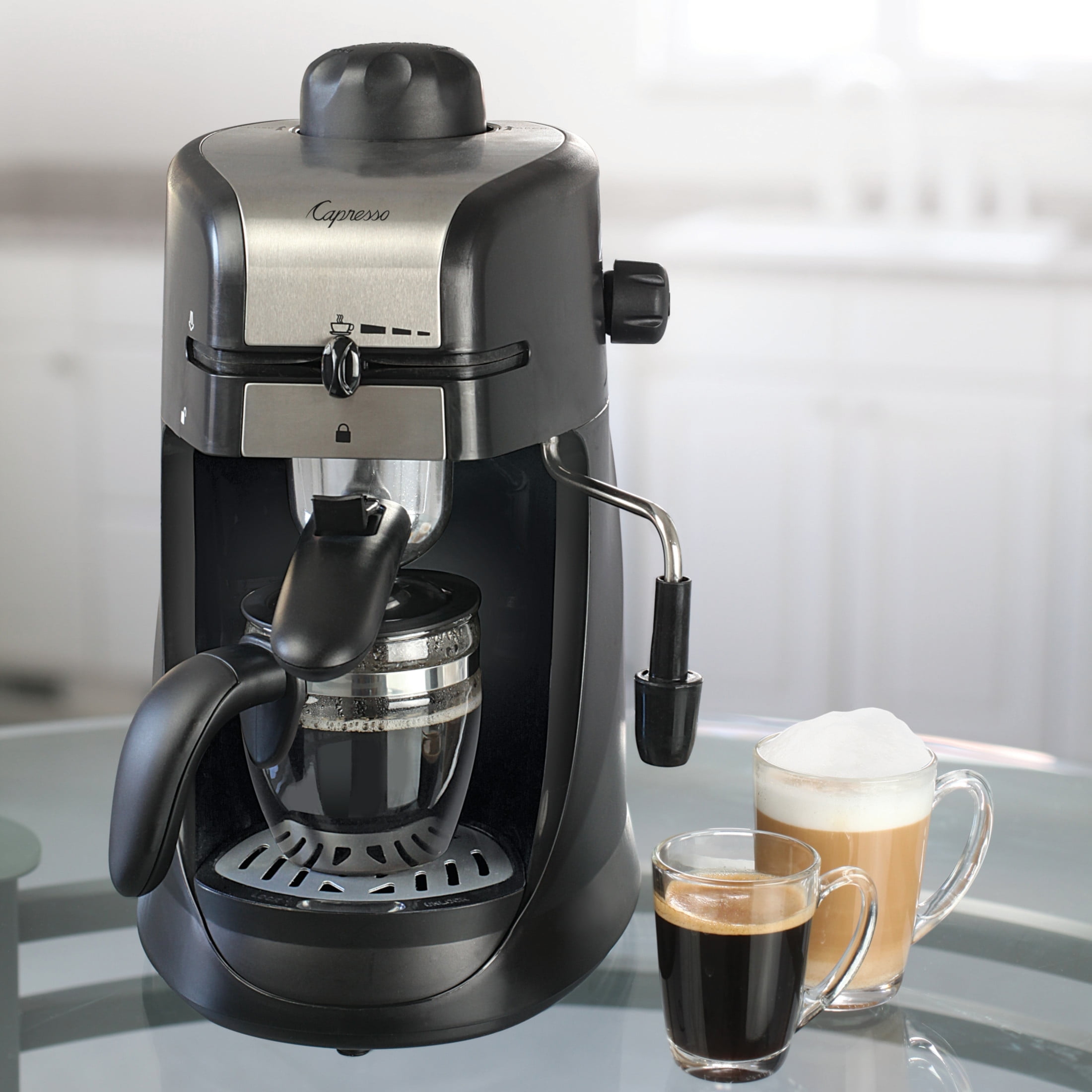 Capresso Black Stainless Steel Semi Automatic Espresso Maker with Steam Wand