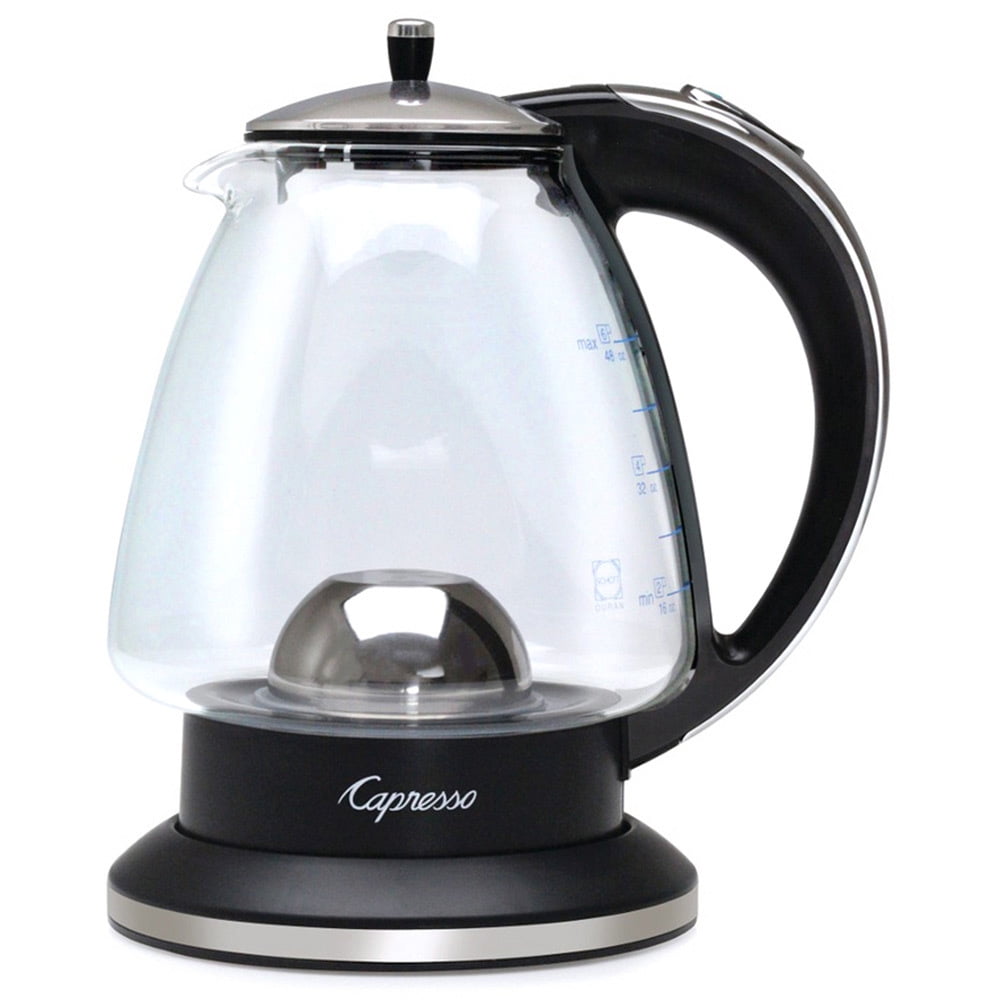 Capresso 48 oz Black and Chrome Glass Electric Kettle
