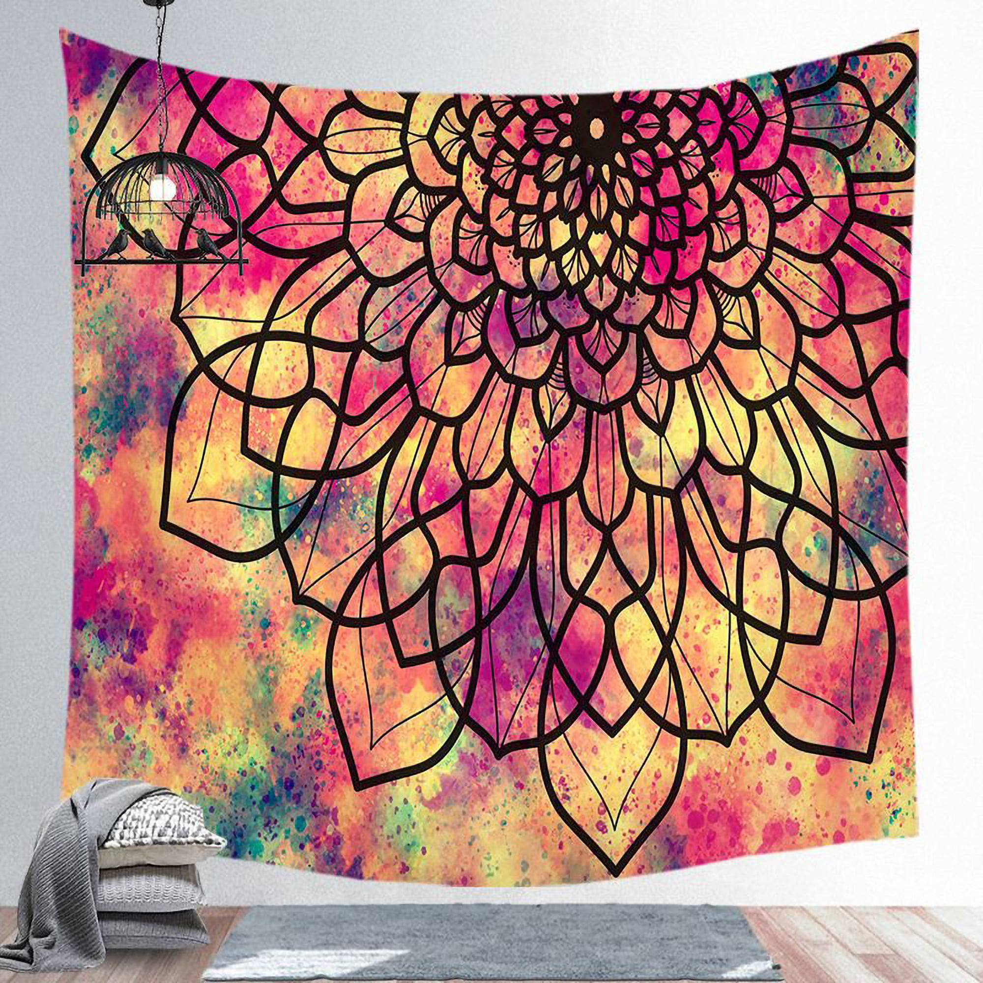 Capreze Blanket Bohemian Home Decoration Hippie Decorative Tapestry Wall  Hanging Boho Floral Print Aesthetic Style-K 59x79 