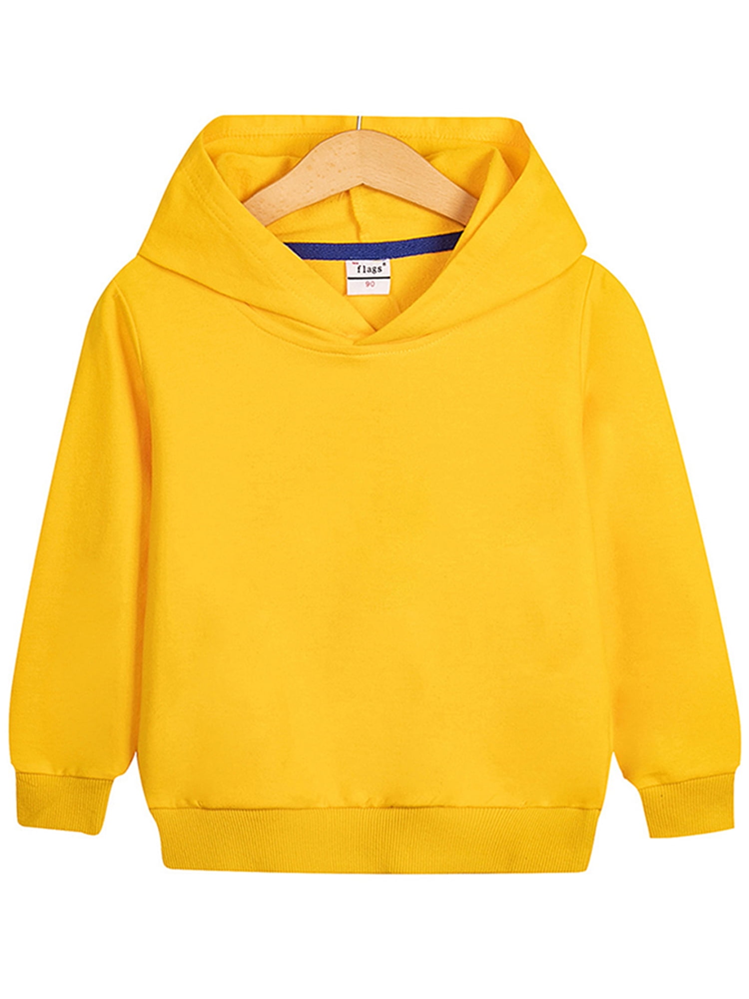 Capreze Boy Pullover Hooded Sweatshirt Solid Color Hoodies Plain Fall Tops  Long Sleeve Yellow 140cm