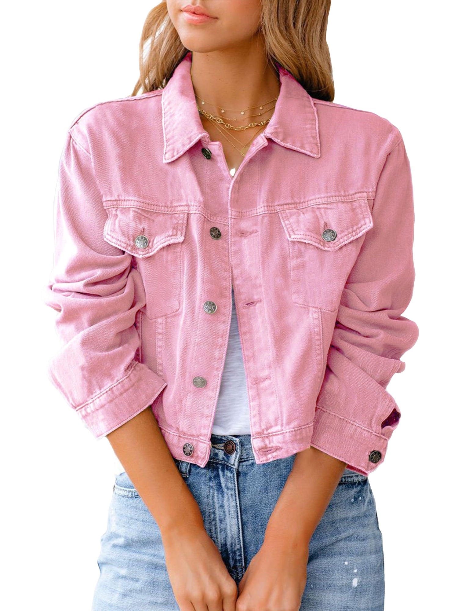 Denim Jacket Rose Pink Ladies Jackets Capreze Boyfriend Jacket For