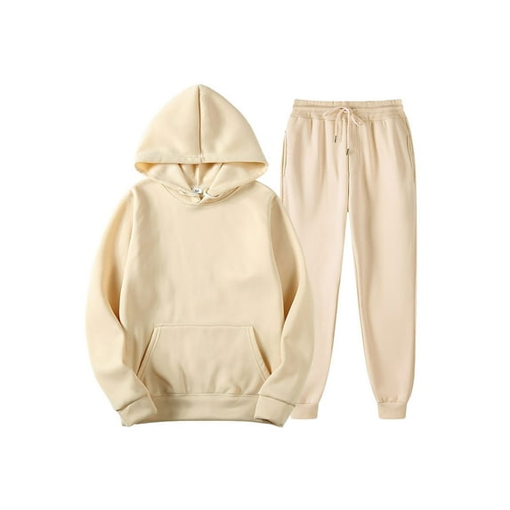 Capreze Drawstring Jogger Sets With Pockets Tracksuit Set for Mens Regular Fit Hooded Loungewear Workout Hoodies Sweatsuit Beige 2XL