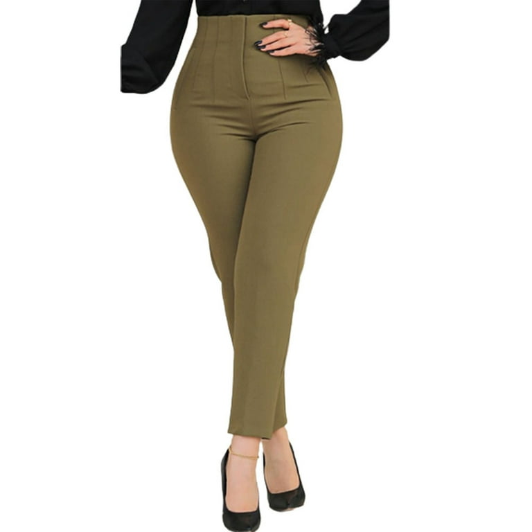 Capreze Dress Pants for Women High Waist Office Work Pant with Pockets  Casual Straight Leg Slacks Business Trousers Army Green M 