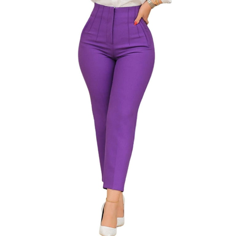 Capreze Dress Pants for Women High Waist Office Work Pant with Pockets  Casual Straight Leg Slacks Business Trousers Purple S 