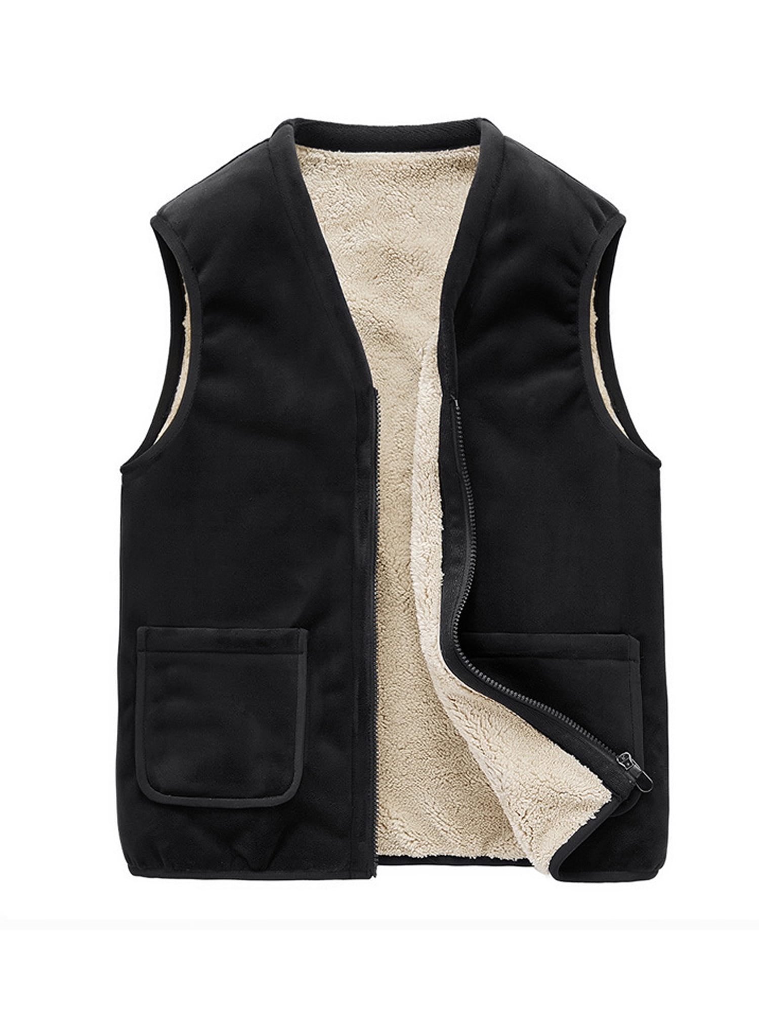 Capreze Fluffy Jacket Coat Vest With Pockets for Men Fuzzy Fleece ...