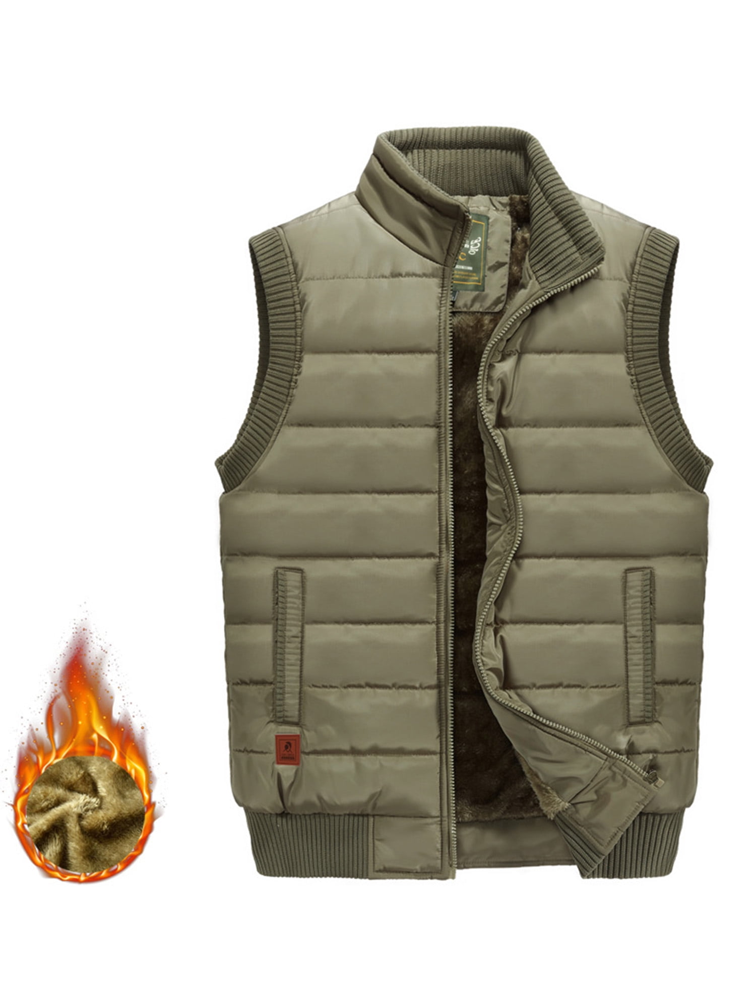 Capreze Full Zip Jacket Vest Fleece Coat for Men Fashion Stand Collar Waistcoat Holiday Outwear