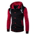 thumbnail image 1 of Capreze Hoodie For Men Lightweight Fleece Sherpa Lined Winter Warm Jacket Buttons Down Colorblock Hood Sweatshirts Coat With Pockets Claret 2XL, 1 of 3