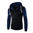 thumbnail image 1 of Capreze Hoodie For Men Lightweight Fleece Sherpa Lined Winter Warm Jacket Buttons Down Colorblock Hood Sweatshirts Coat With Pockets Navy Blue 5XL, 1 of 3