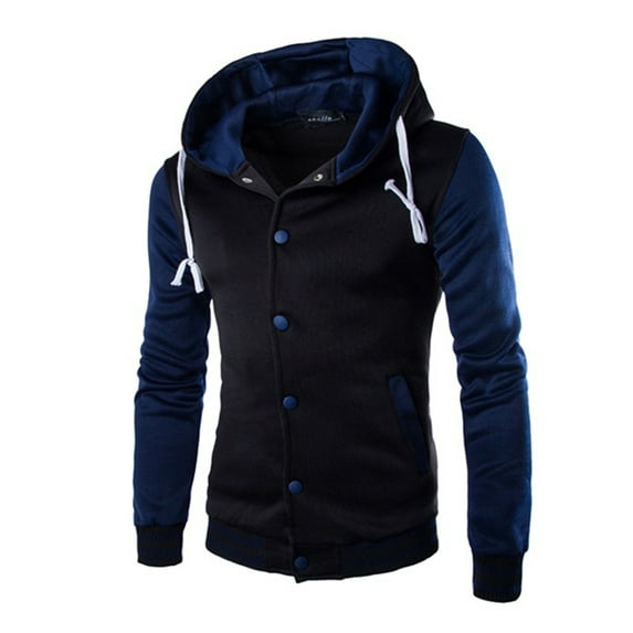 Capreze Hoodie For Men Lightweight Fleece Sherpa Lined Winter Warm Jacket Buttons Down Colorblock Hood Sweatshirts Coat With Pockets Navy Blue 5XL